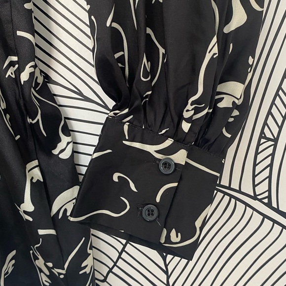 Aikha Black Faces Long sleeve Satin Mini Shirt Dress - Picture 4 of 4